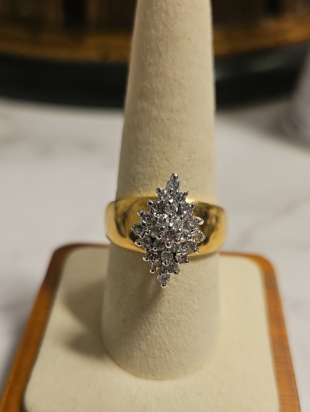 Gold-Tone Cluster FAUX Vintage Diamond Ring  8.5